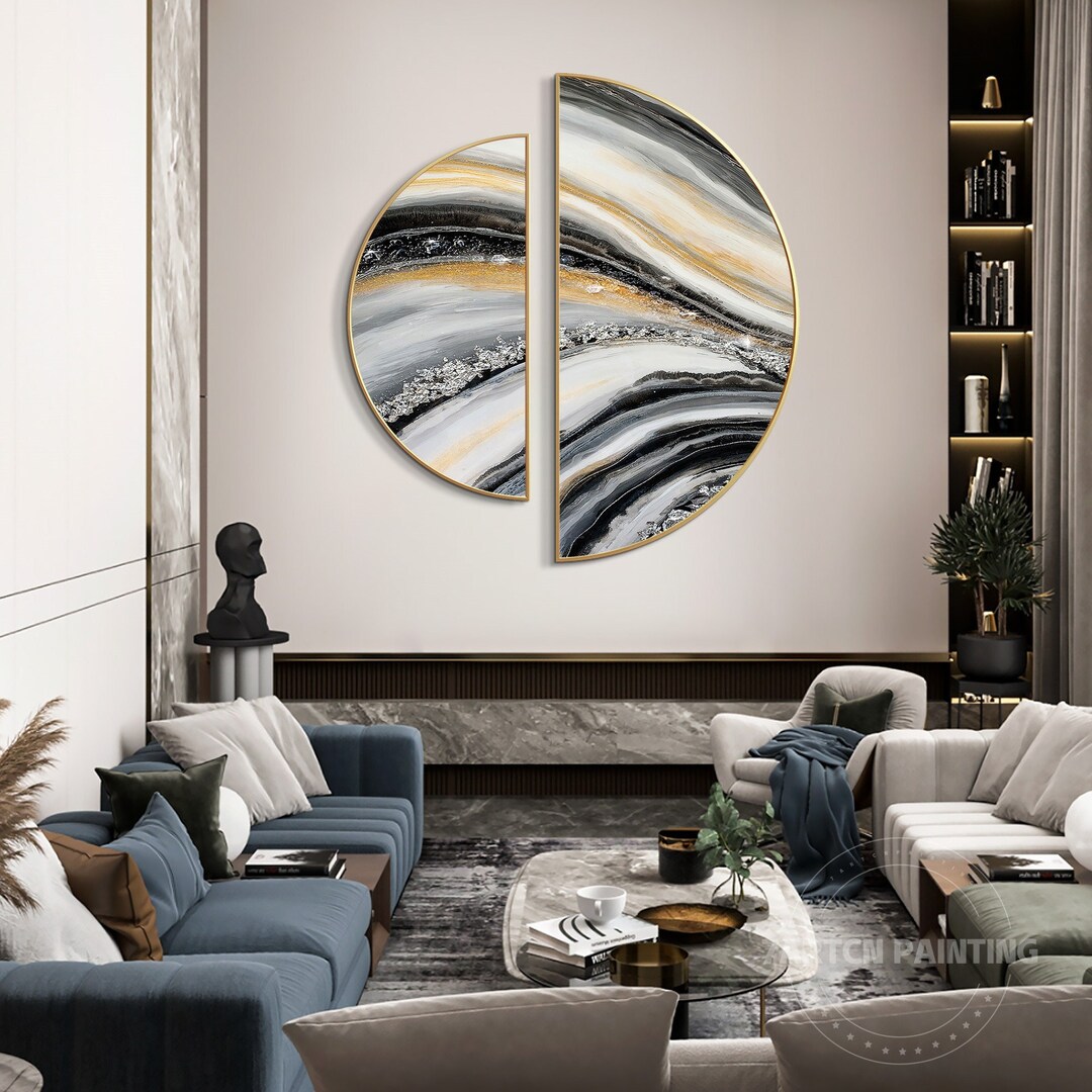 Resin Art Set of 2 Framed Half Round Wall Art Seascape Waves