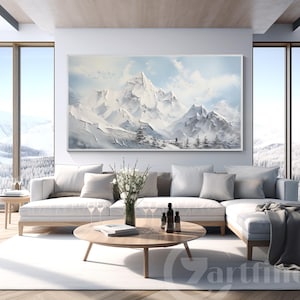 Abstract Snow Mountain art Landscape Painting Textured Painting Original  Painting Long  art Winter Snow Scene living room decor
