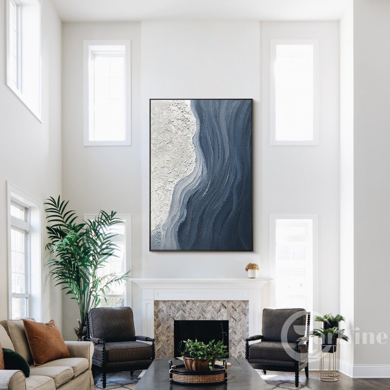 Navy Blue Minimalist Wall Art Modern Abstract Painting on Etsy