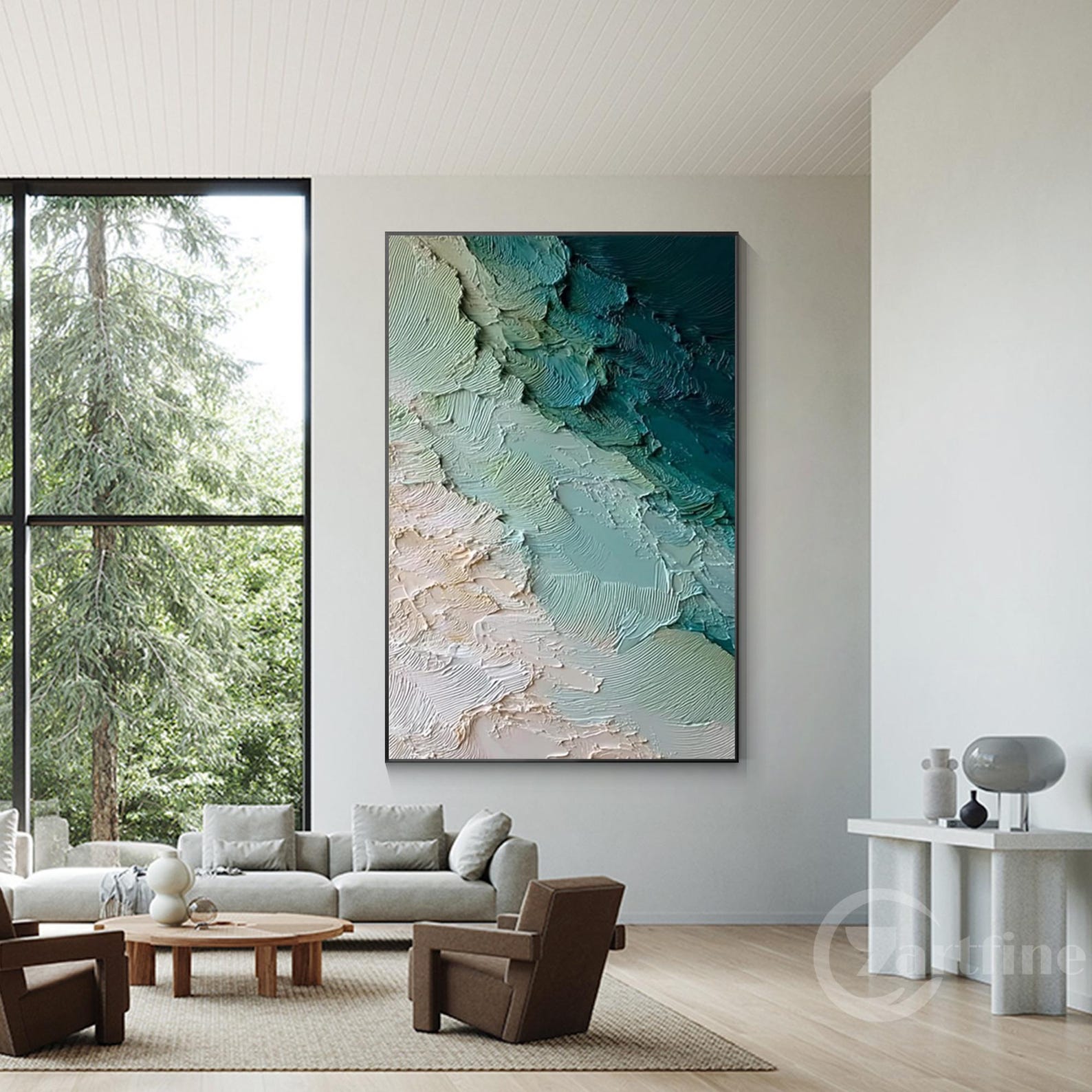 Large Deep Green Abstract Ocean Wall Art Fireplace 3D Texture Painting ...
