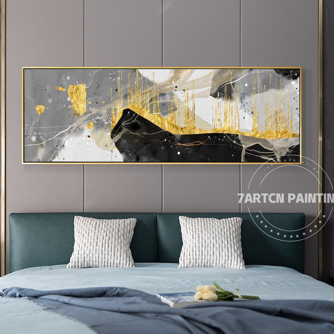 Original Black White Gold Art Modern Abstract Canvas Paintings Grey