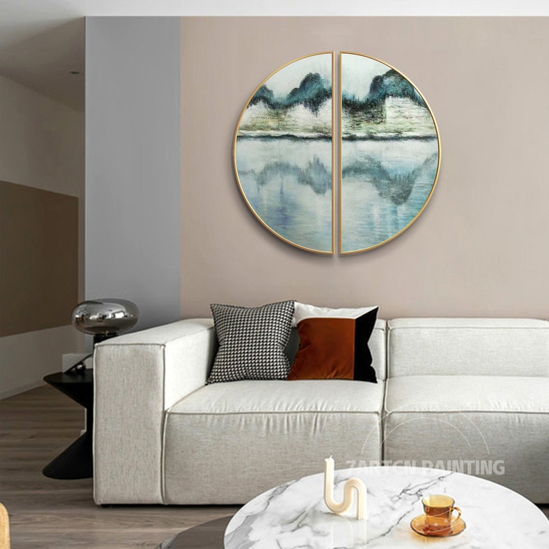 Frame Wall Art Set of 2 pieces modern abstract Green mountain Etsy