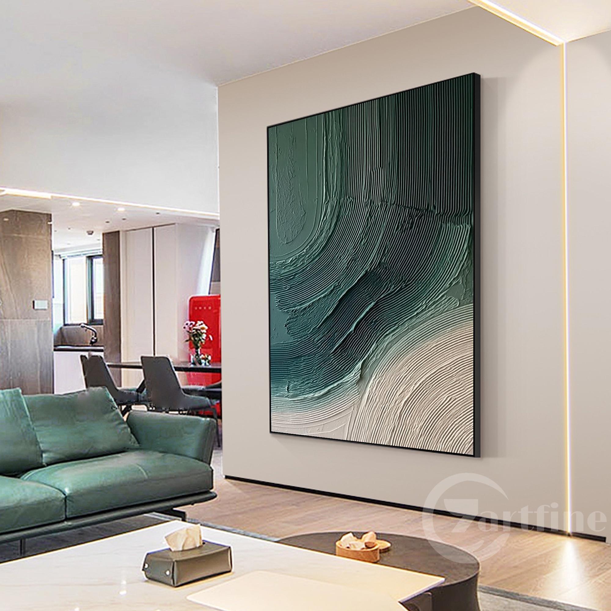 Large Deep Green Abstract Wall Art 3D Texture Painting Minimalist ...