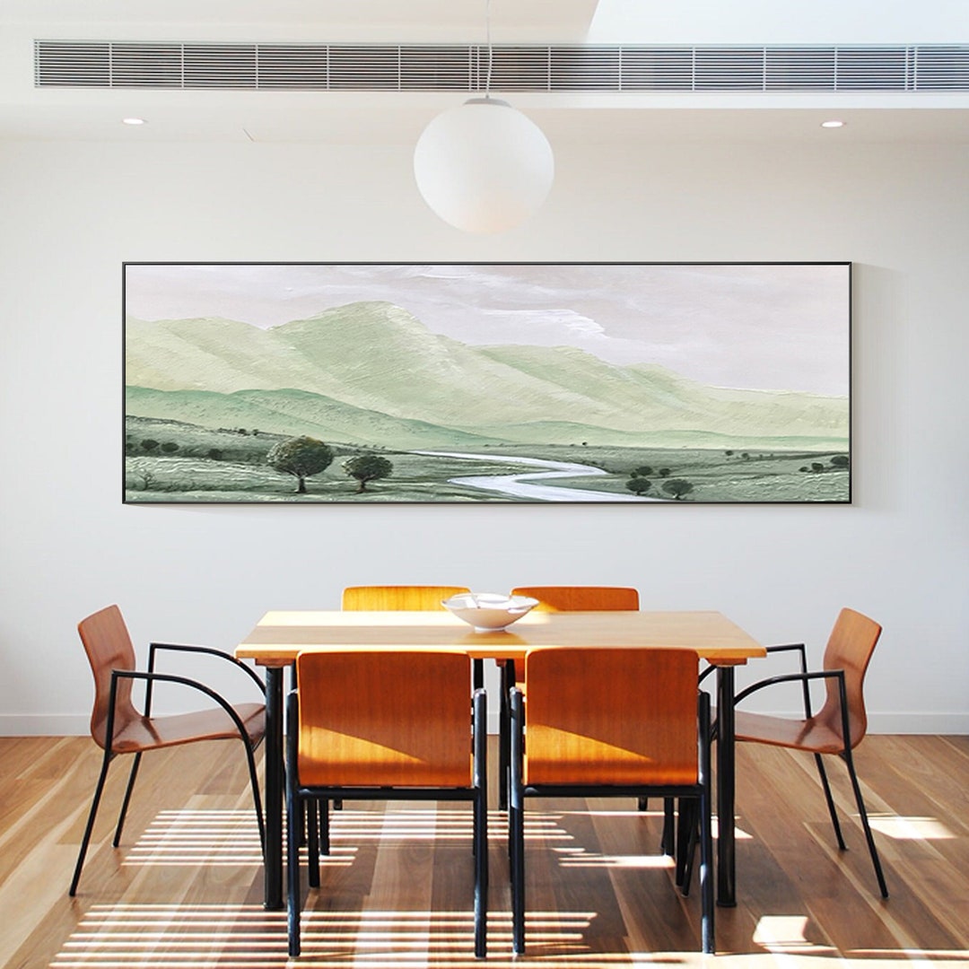 Sage Green Wall Art Abstract Mountain Landscape Painting Original Long ...
