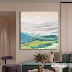 Abstract landscape painting Mountain Sun Painting Original acrylic canvas Scenery painting Mountain framed wall art for living room decor