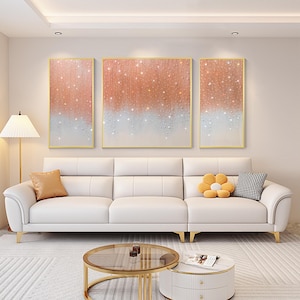 Set of 3 Abstract White Pink epoxy Geode Crystal Painting 3D acrylic Crystal Texture painting Large resin Art Framed Wall Art home decor