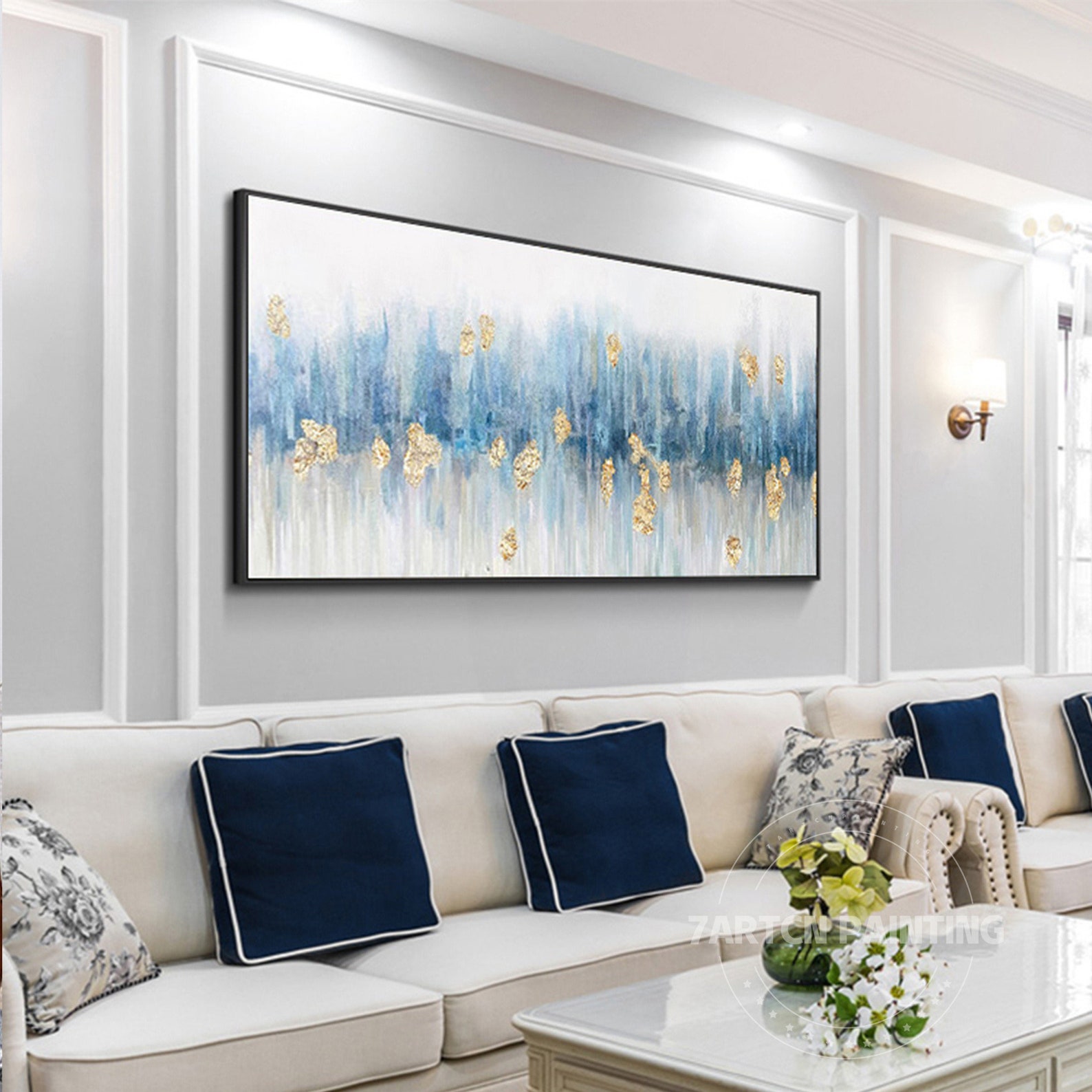 Framed Wall Art Abstract Gold Blue Grey Landscape Mountain - Etsy