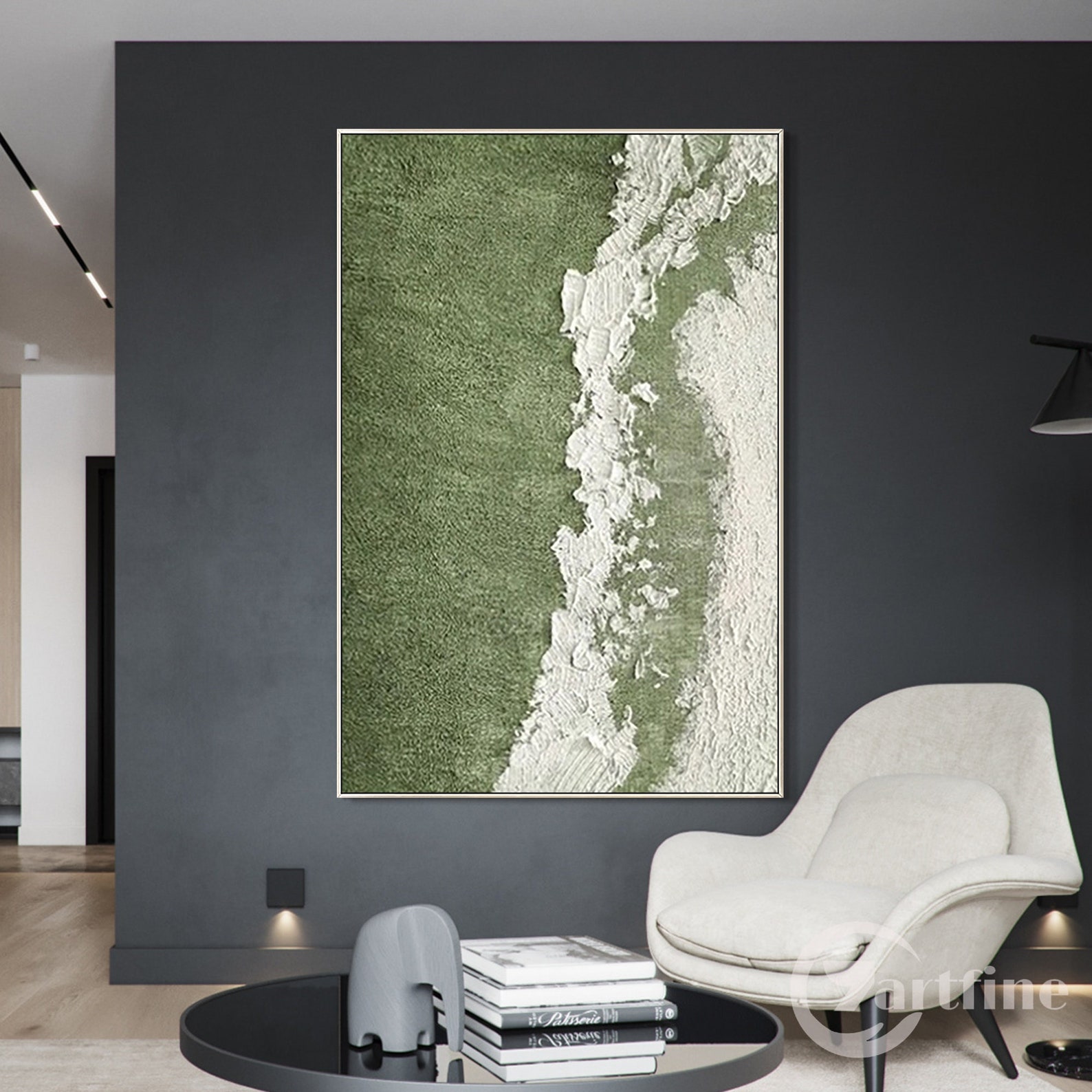 Sage Green Abstract Ocean Painting Heavy Textured Wall Art Large ...