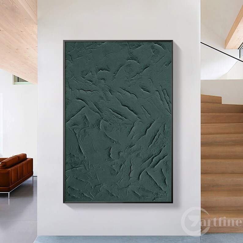 Wabi-sabi green texture painting for modern Nordic decor