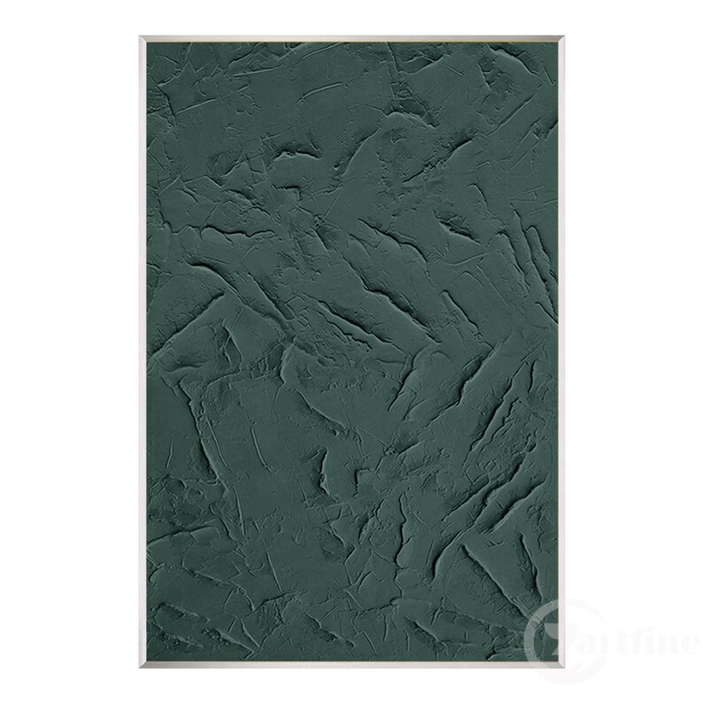 May include: A framed abstract art print with a textured, dark green background.