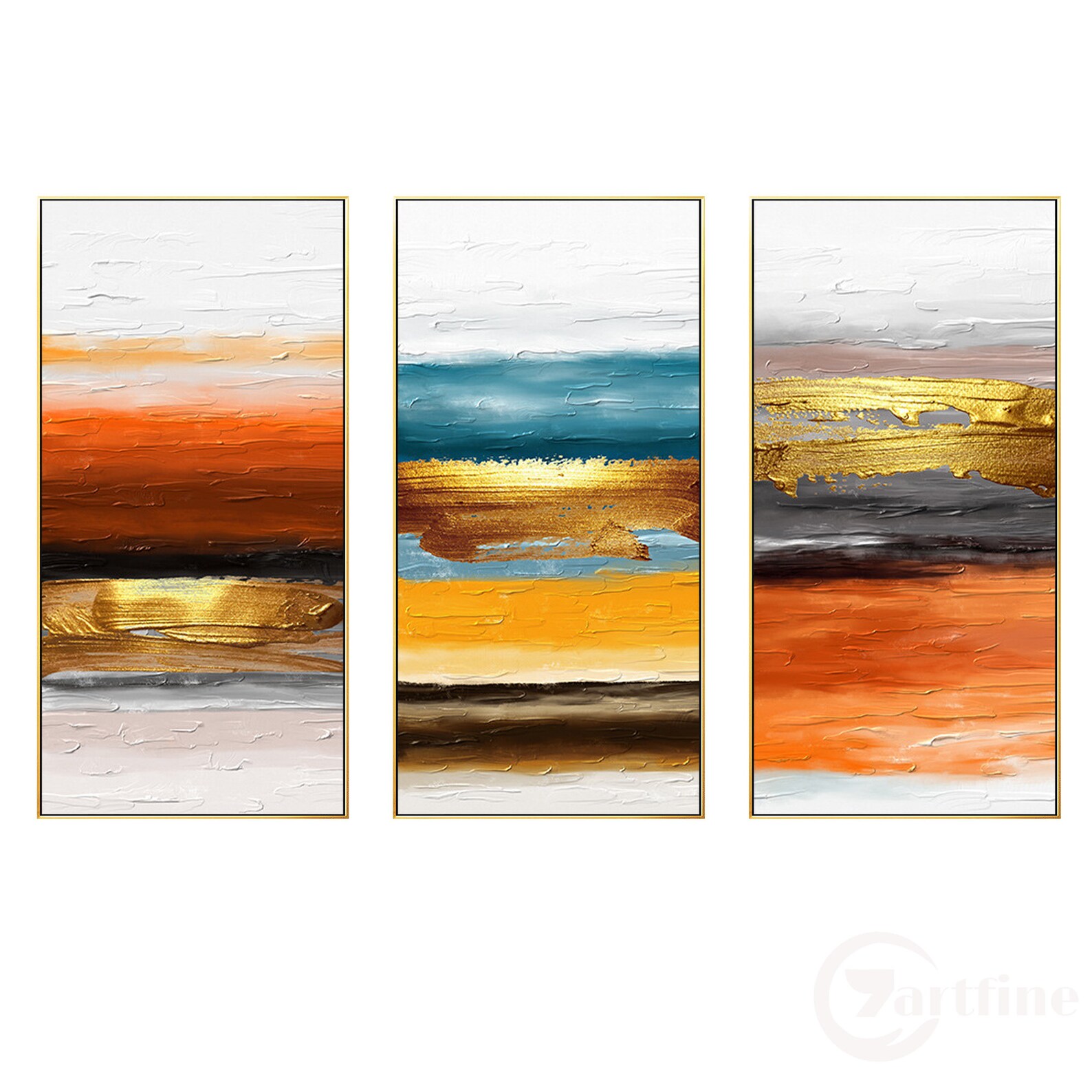 Set of 3 Pieces Orange Gold Wall Art Textured Abstract Wall Etsy