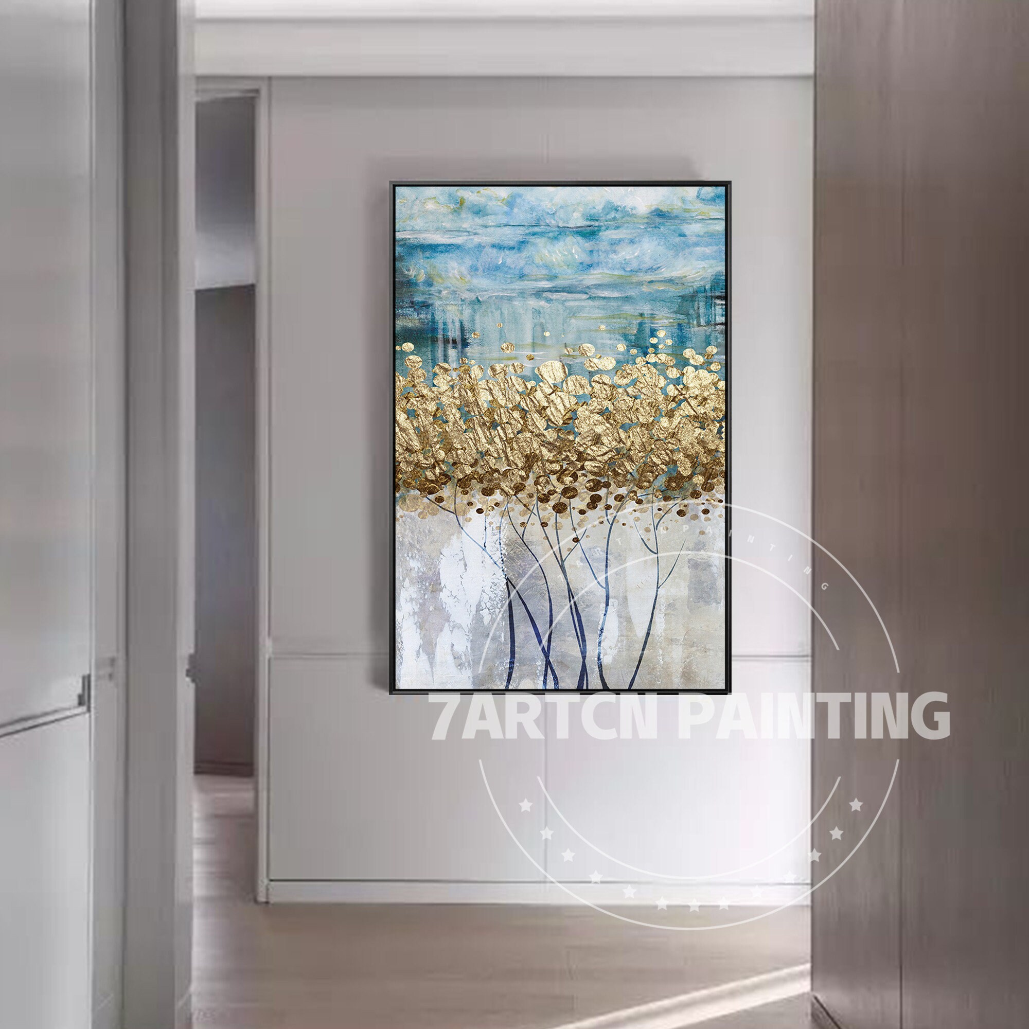 Abstract Painting Gold Tree Art Acrylic Painting on Canvas Framed Wall ...