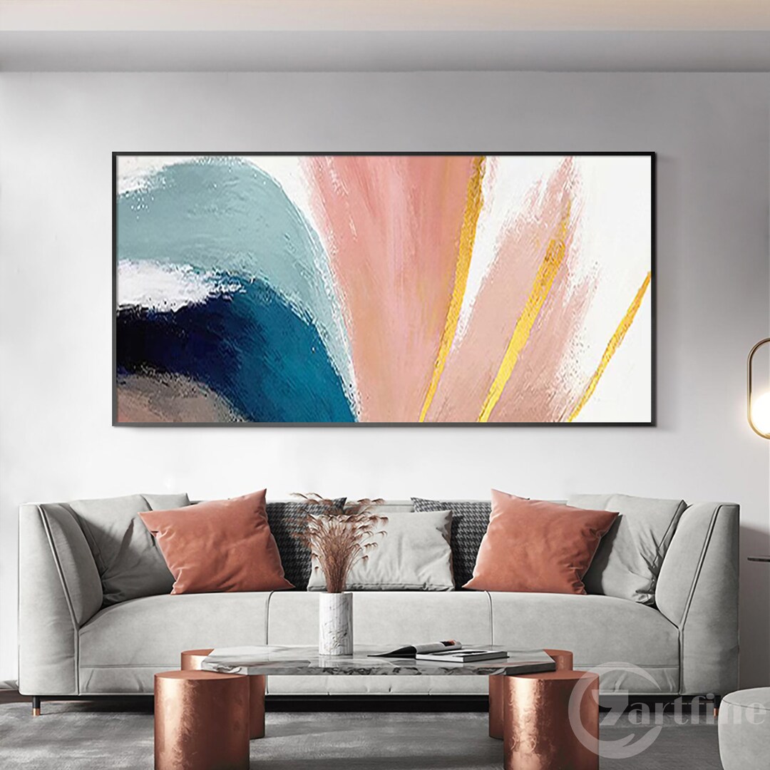 Extra Large Coral Pink Gold Painting Boho Wall Art on Canvas - Etsy