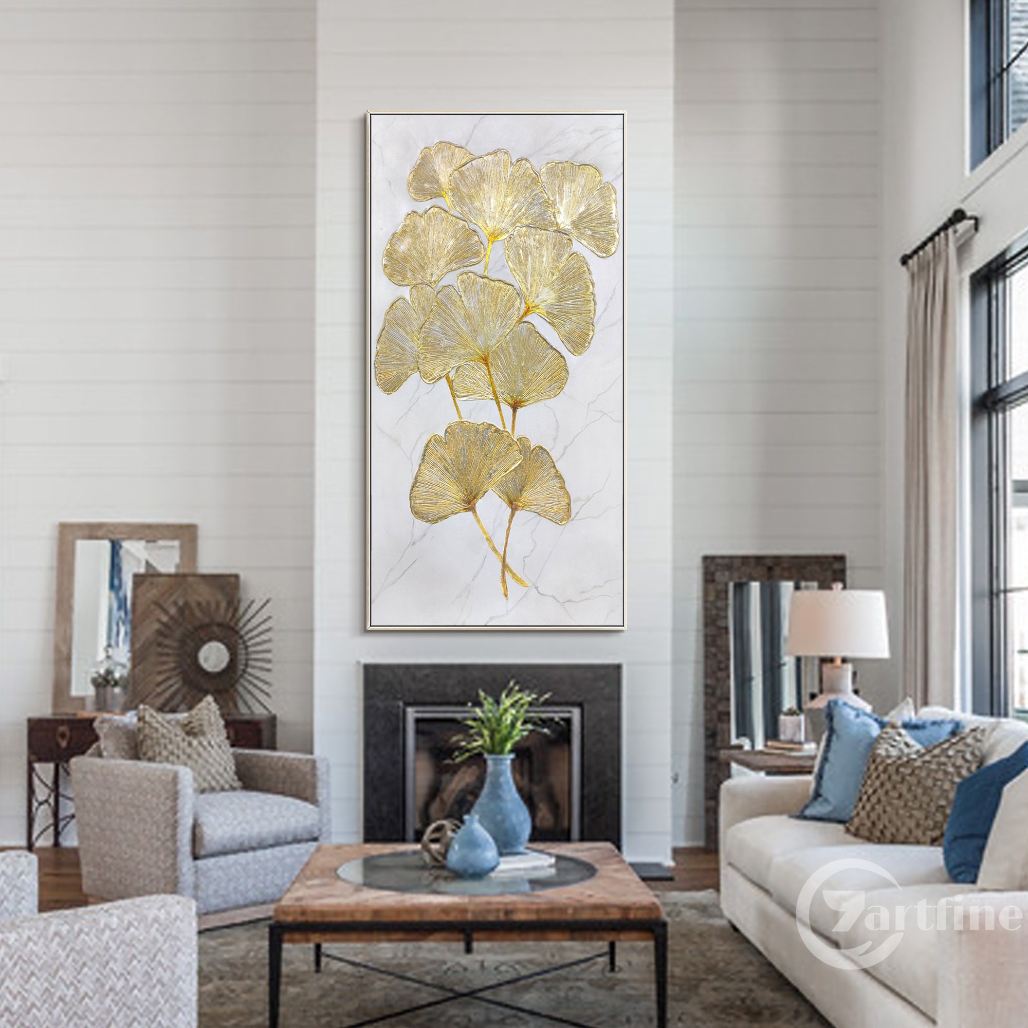 Gold Ginkgo Abstract Wall Art Canvas Painting Large Framed Wall Art ...