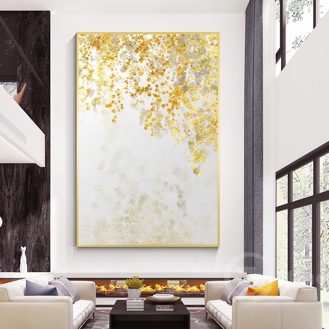 Gold Abstract Canvas Wall Art Extra Large Framed Painting Living Room ...