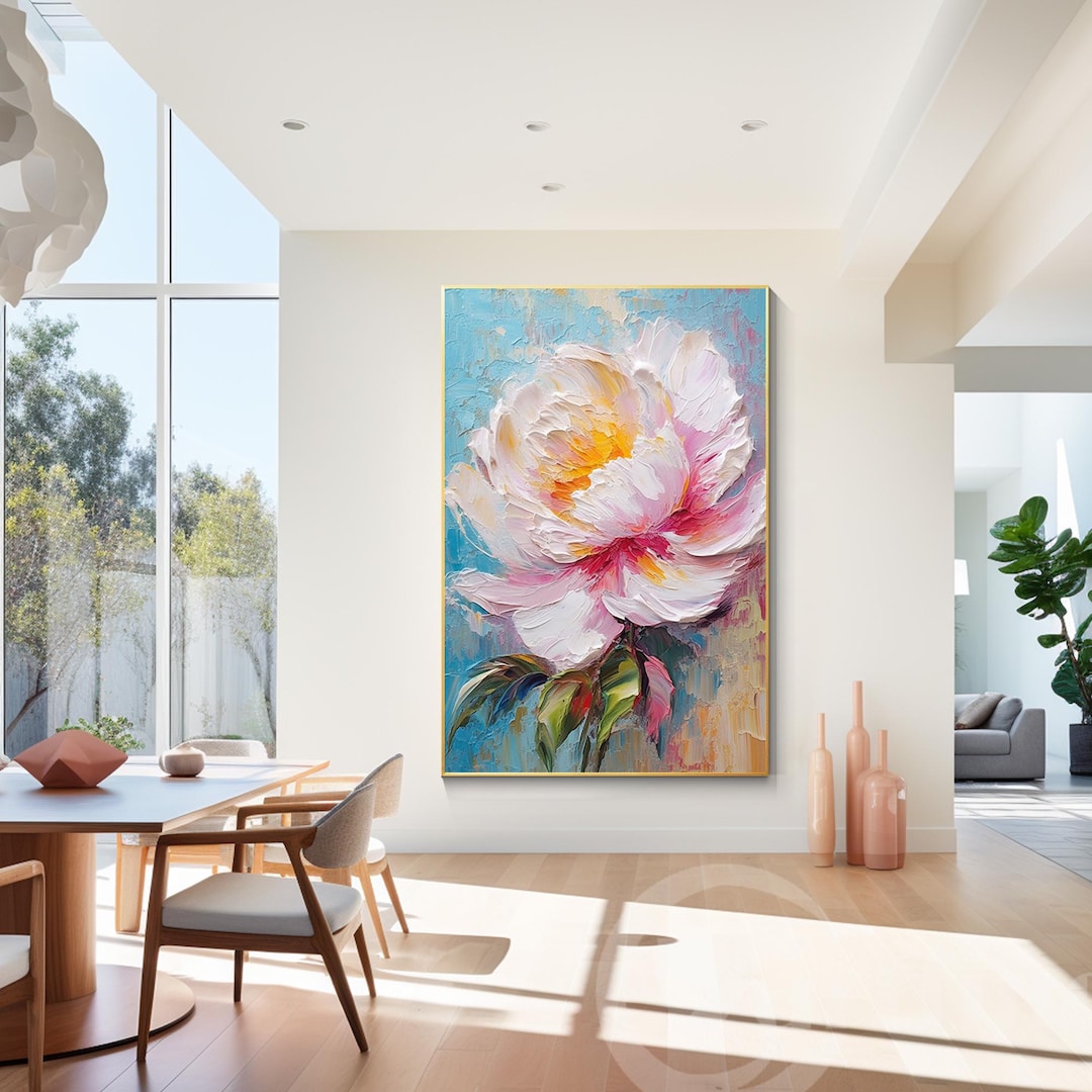 Pink Flower Bloom Canvas Wall Art Abstract Textured Gold Floral