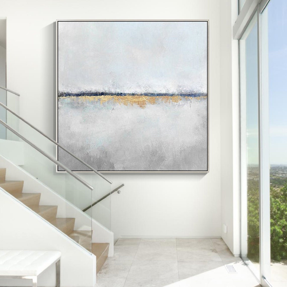 Gray Wall art Framed Modern Abstract Original Painting on Etsy