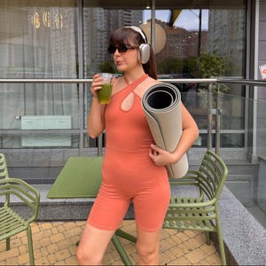 Peach cotton jumpsuit One piece Yoga outfit Organic cotton women jumpsuit Active wear Workout set Yoga suit