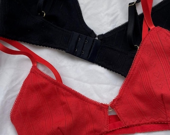 Set van 2 biologische katoenen bralettes rode bh biologische lingerie comfortabele lingerie zwarte bh cadeau voor haar