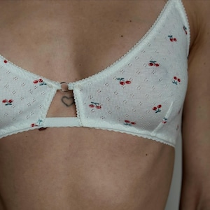 Organic cotton bra with cherries White bra Cotton bra Cotton fabric Comfy lingerie Unique lingerie Gift for her