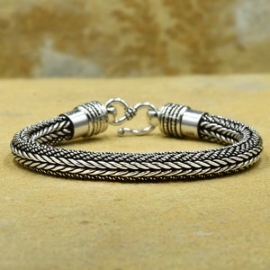 Balinese geweven schakelarmband van 7 mm | Ambachtelijke handgemaakte geweven schakelarmband Zilveren herenarmband | geoxideerde zilveren schakelarmband |