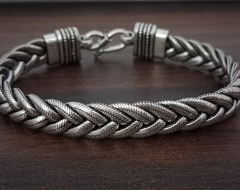 10mm Weave chain bracelet | Men's Silver Bracelet, 925 Sterling Silver Bracelet, Men's Chain Bracelet, Oxidized Bracelet For Men and women |