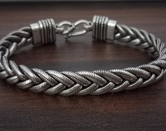 10mm Weave chain bracelet | Men&#39;s Silver Bracelet, 925 Sterling Silver Bracelet, Men&#39;s Chain Bracelet, Oxidized Bracelet | Braided bracelet
