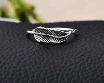 Sterling Silver Ring, Silver Oxidized Feather Ring, Boho Feather Ring, Boho Ring, Dainty Ring, Angel Wing, Gift for Her, Valentine Day Gift