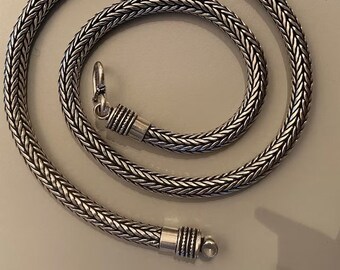 925 Sterling Silver Foxtail Chain Necklace, Oxidized Handmade Jewelry, Gift for Men
