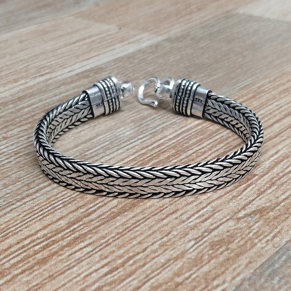 Silver Flat Chain Bracelet for Men | 925 Sterling Silver Weave Chain Men's Bracelet | Balinese Artisan Chain Bracelet