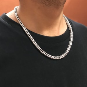 6mm Foxtail Chain 925 Sterling Silver Men&#39;s Necklace, Woven Foxtail Chain Necklace , Solid 925 Sterling Silver Chain | Silver Foxtail chain