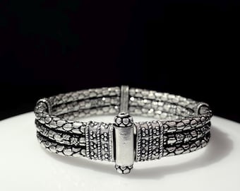 Balinese Sterling Silver Snake Chain Bracelet: Artisan Crafted , 3 Row snake chain bracelet, Strong Screw Clasp, gift,, Men's Bracelet ||