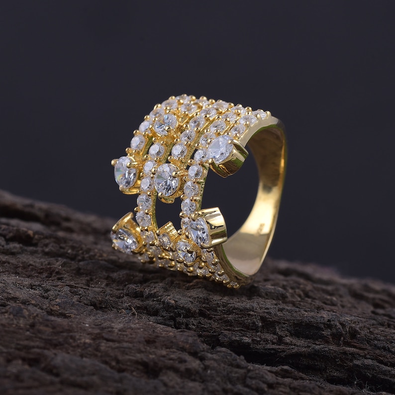 925 Sterling Silver and Zirconia multi row Statement Ring STACKING Rings Bold Stackable band rings Engagement Band Ring Wedding Ring