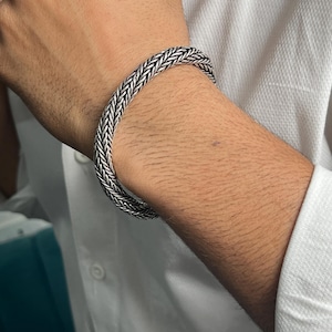 8mm Weave Chain Bracelet for Men | Solid 925 Sterling Silver Chain Bracelet | Men&#39;s Silver Chain Bracelet | Oxidized silver chain bracelet |