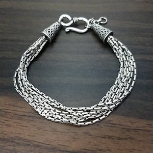 Multi Row Boston Link Chain Bracelet for Men and Women | 925 Sterling Silver Chain Bracelet