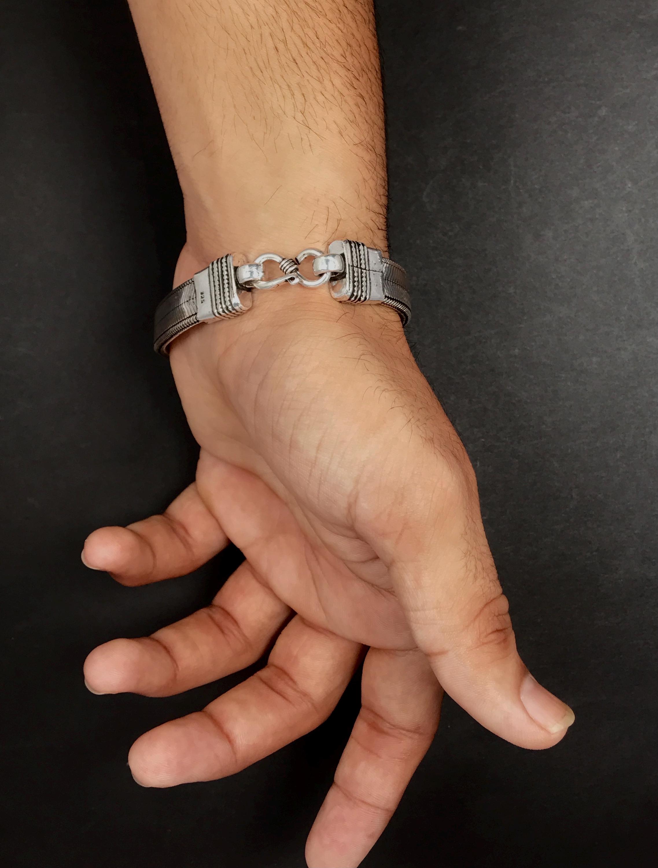 Oxidized Sterling Silver Flat Wheat Chain Bracelet - Unisex