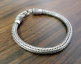 6mm Weave Chain Bracelet for Men | Solid 925 Sterling Silver Chain Bracelet | Men&#39;s Silver Chain Bracelet | Oxidized silver chain bracelet |