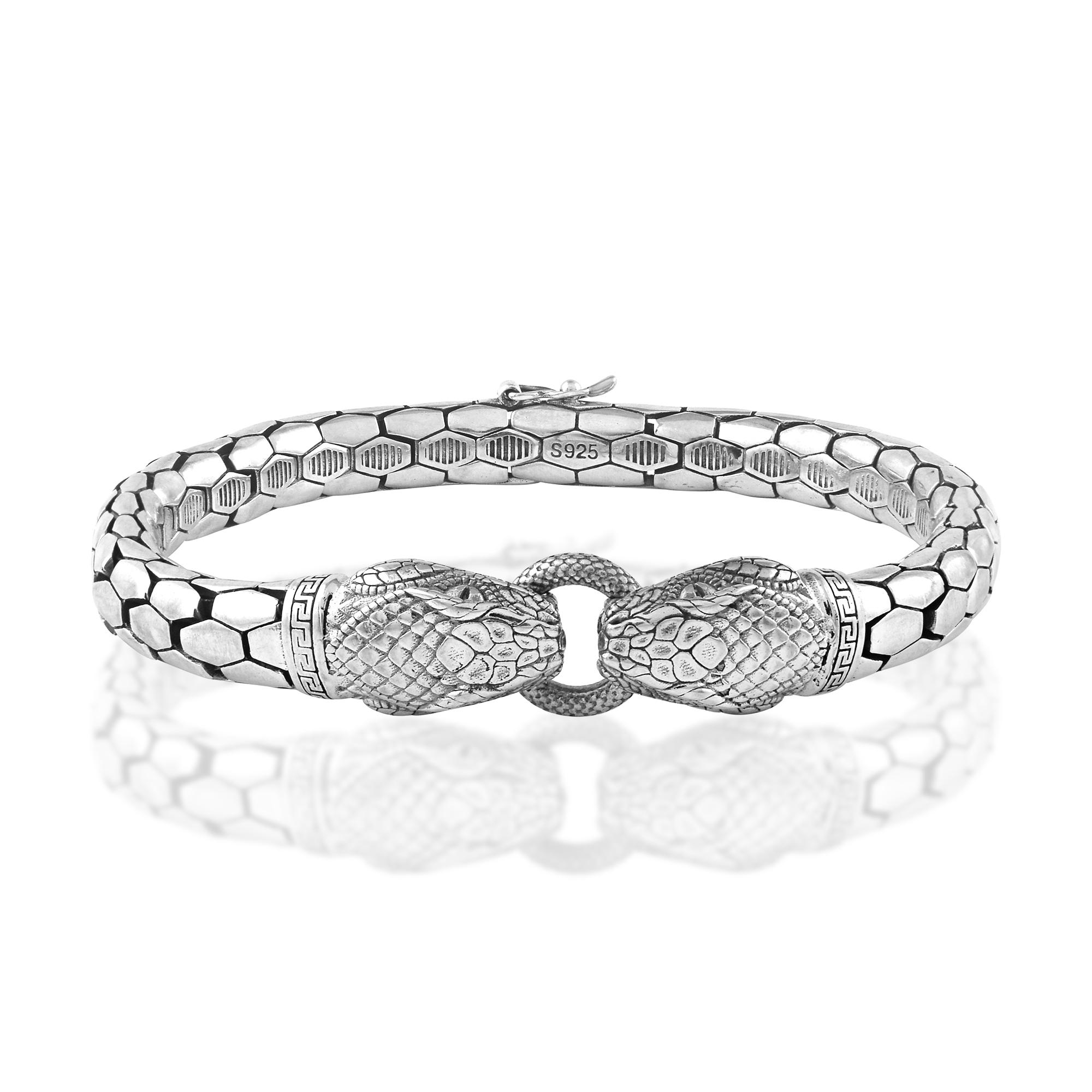 Sterling Silver Snake Bracelet | Double Headed Face | Men's Viking