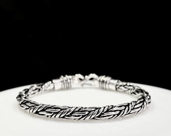 6 mm dikke Byzantijnse schakelarmband voor heren | Balinese zilveren schakelarmband met geoxideerde afwerking voor heren | Byzantijnse schakelarmband | Bali-ketting |