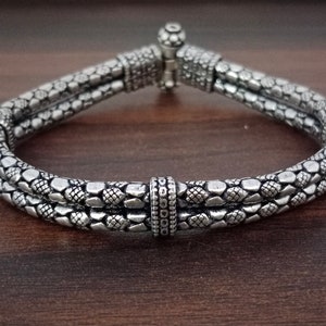 10mm Snake Chain Bracelet | 2 Row Oxidized Silver Chain Bracelet | Bali Chain Bracelet for Men and Women | 2 Chain bracelets |