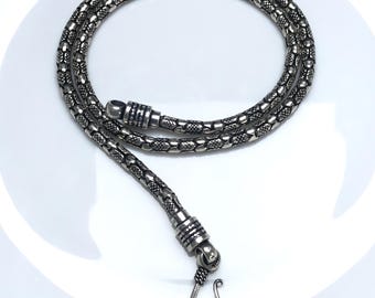 4mm thick Snake Chain | Solid 925 Sterling Silver Chain | Oxidized Finish | Bohemian Style Bali hook clasp Chain Necklace for Men and Women