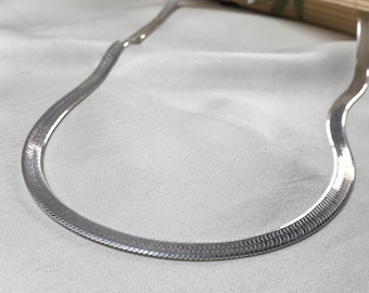 Sterlingzilveren visgraatketting - Italiaans 6,00 mm plat ontwerp, visgraatketting, platte ketting ||