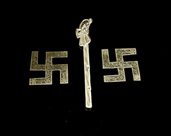 Mini flauta Krishna en plata de ley 925, regalo espiritual hindú, Bansuri, flauta Laddu Gopal, símbolo Swastik de plata / Vastu y buena suerte //