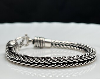 5mm Oxidized Sterling Silver Foxtail Chain Bracelet: Bali Design