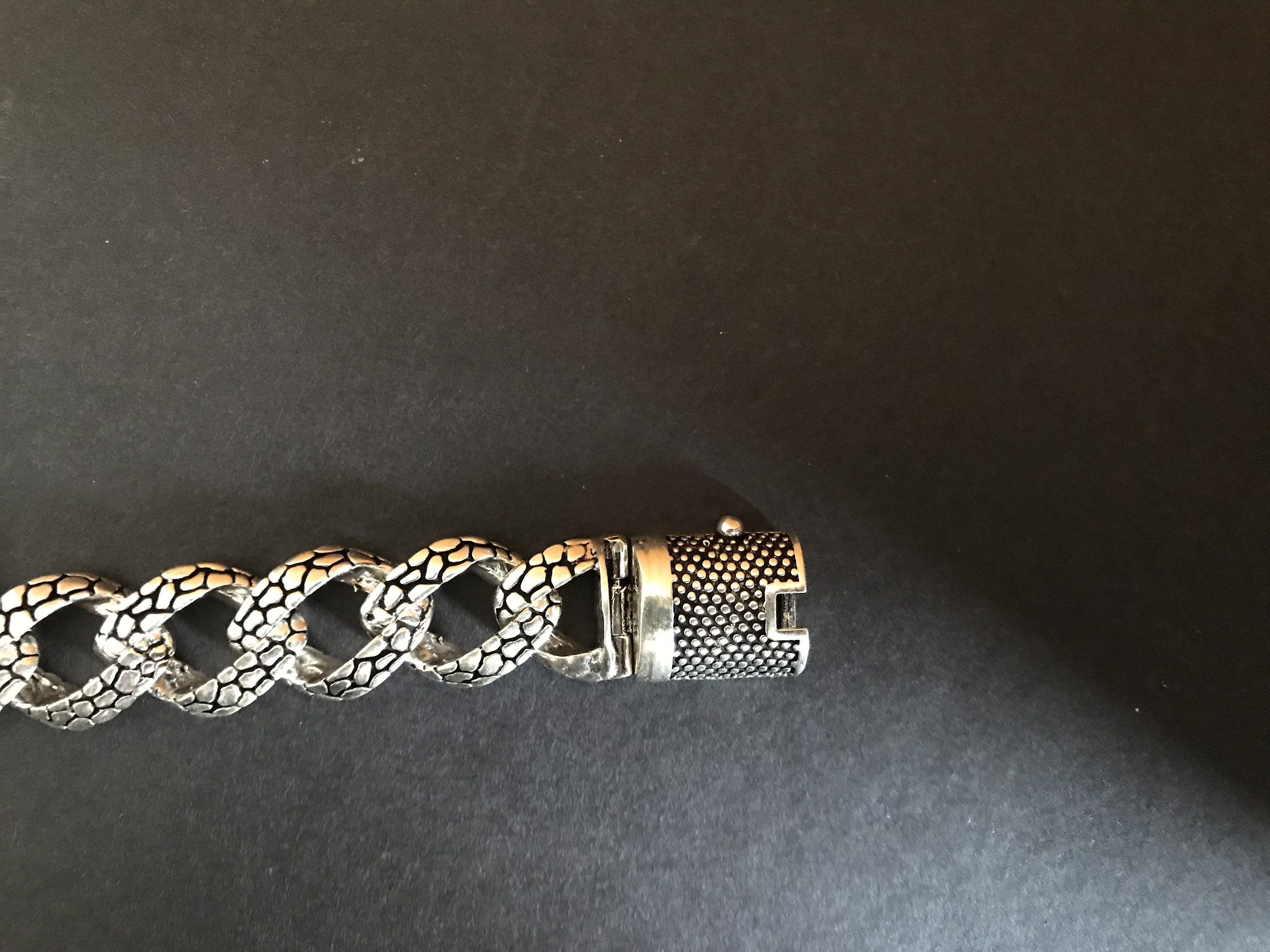 アクセサリー TEXTURED CHAIN BRACELET 925 Stingray Texture Sterling Silver Link Bracelet - Handmade Mens