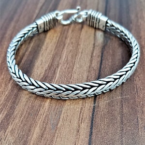 Oxidized Sterling Silver Wheat Chain Bracelet - 7.50mm Flat Foxtail