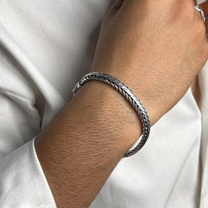 Oxidized Sterling Silver Wheat Chain Bracelet - 7.50mm Foxtail Bracelet