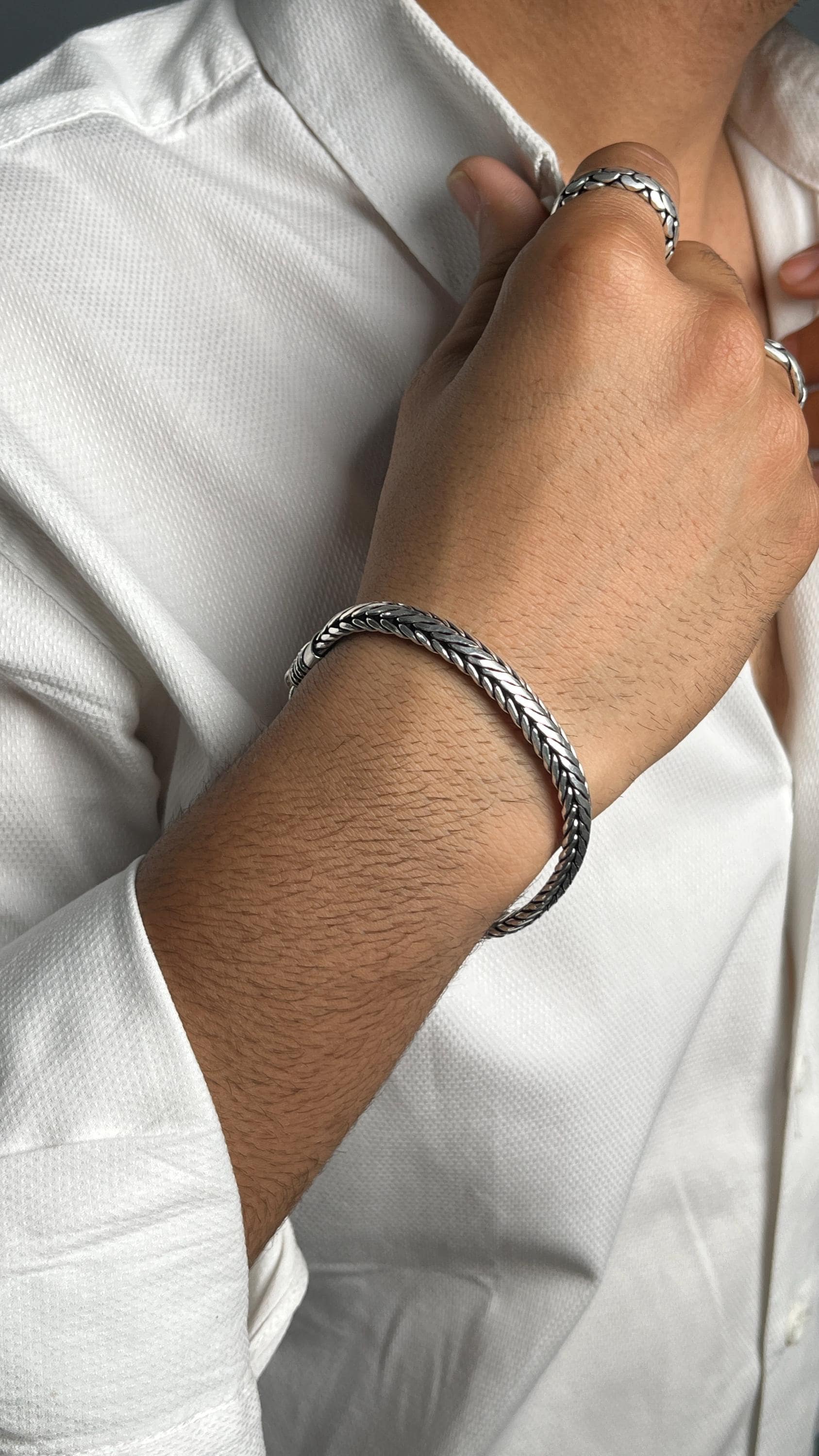 Men's 925 Sterling Silver Foxtail Bracelet, 7.5mm Oxidized Wheat
