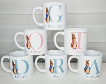 Personalised Childs Mug Rabbit inspired 6oz ceramic or Unbreakable kids Polymer Plastic Cup My first cup first birthday gift