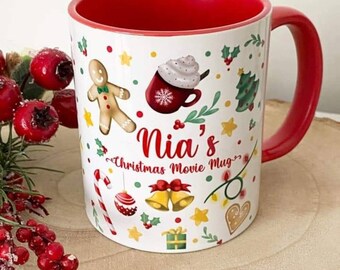 Personalised Christmas mug Red Movie watching cup Festive Mugs Christmas gifts for them Secret Santa gift